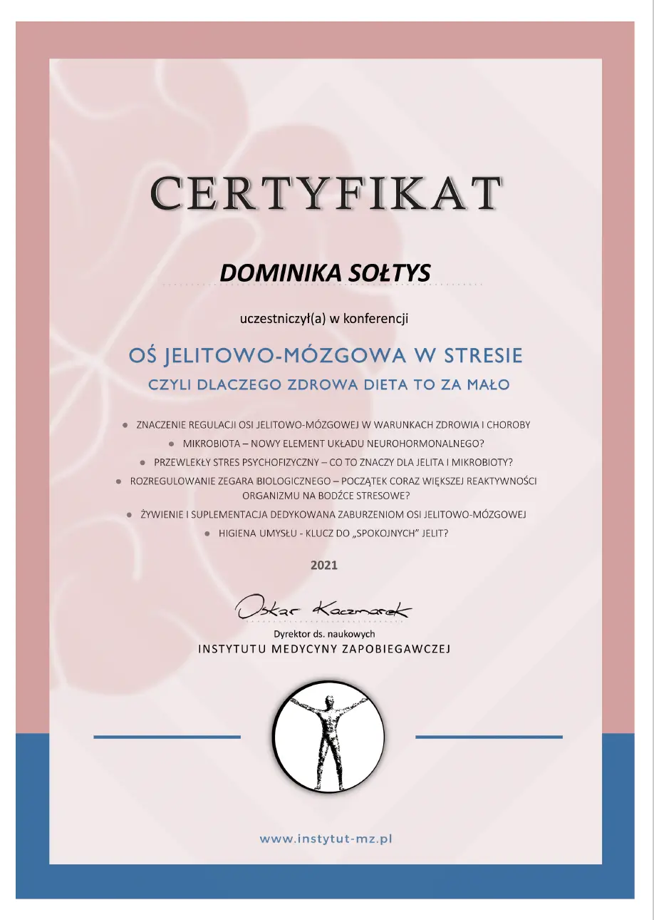 Certyfikat oś jelitowo-mózgowa 4