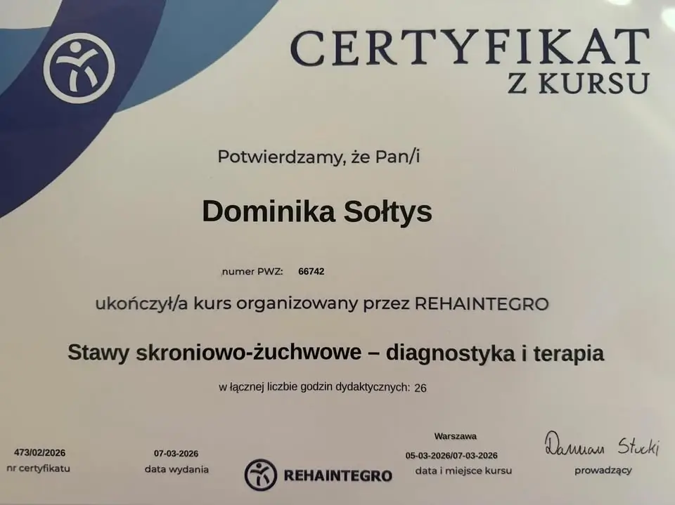 Certyfikat stawy skroniowo-zuchowe 3