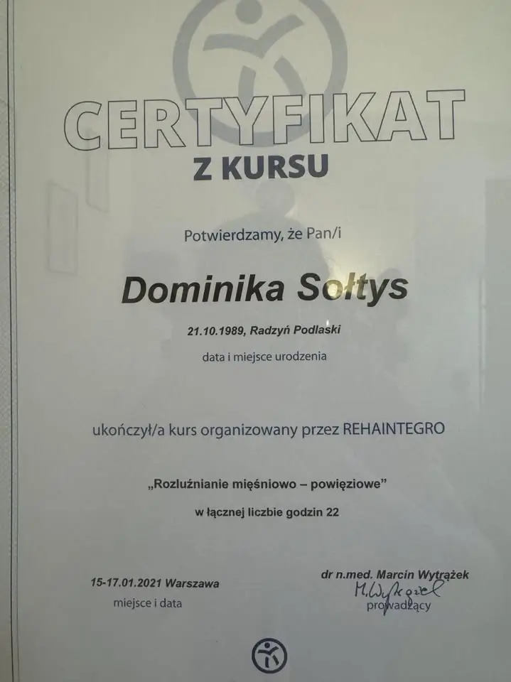 Certyfikat rozluźnianie powięziono-mięśniowe 5