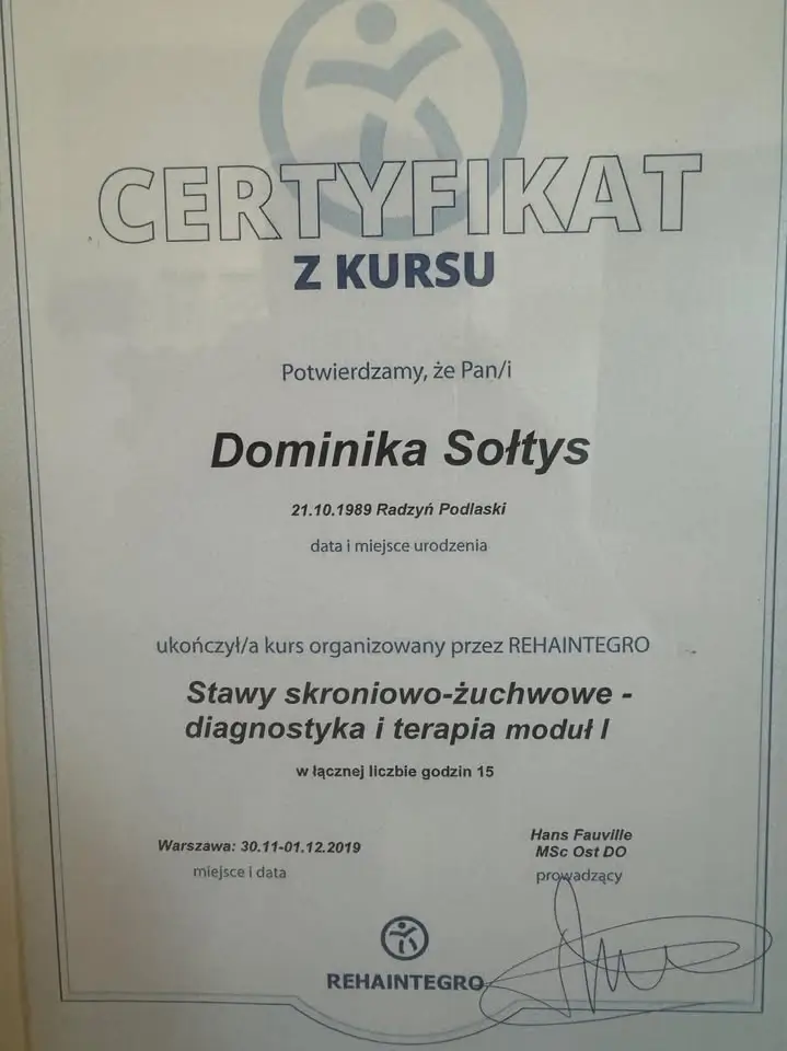 Certyfikat stawy skroniowo-zuchowe 6